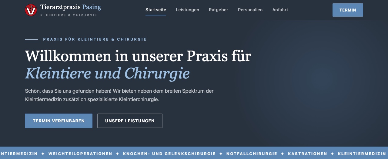 Website of Tierarztpraxis Pasing